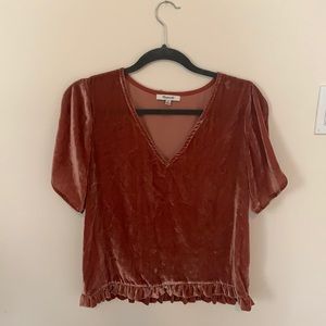 XS Madewell Mauve/Pink Velvet top w/ petal sleeves